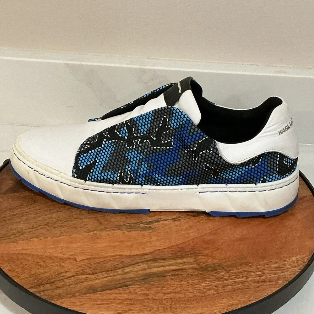 Men's 10.5 Karl Lagerfeld Paris Camo Print Laceless Sneakers Slip On Shoes
